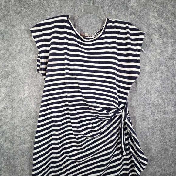 Loft Women's Midi Dress Cap Sleeve Twist Side Detail Black White Striped Size XL - Picture 3 of 7